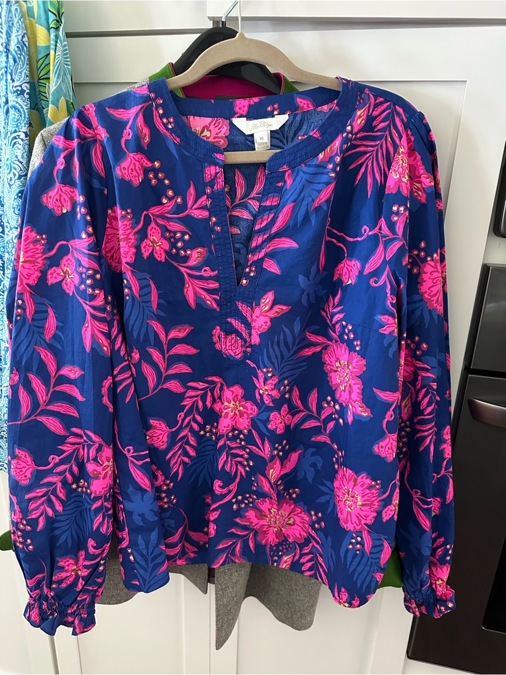 Lilly Pulitzer Navy and Hot Pink Floral Blouse